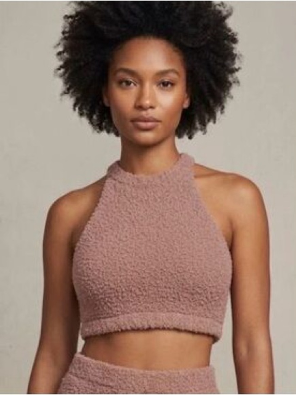 🌻 SKIMS Cozy Knit Halter Tank Top Camel Fuzzy Boucle Cropped Size S/M